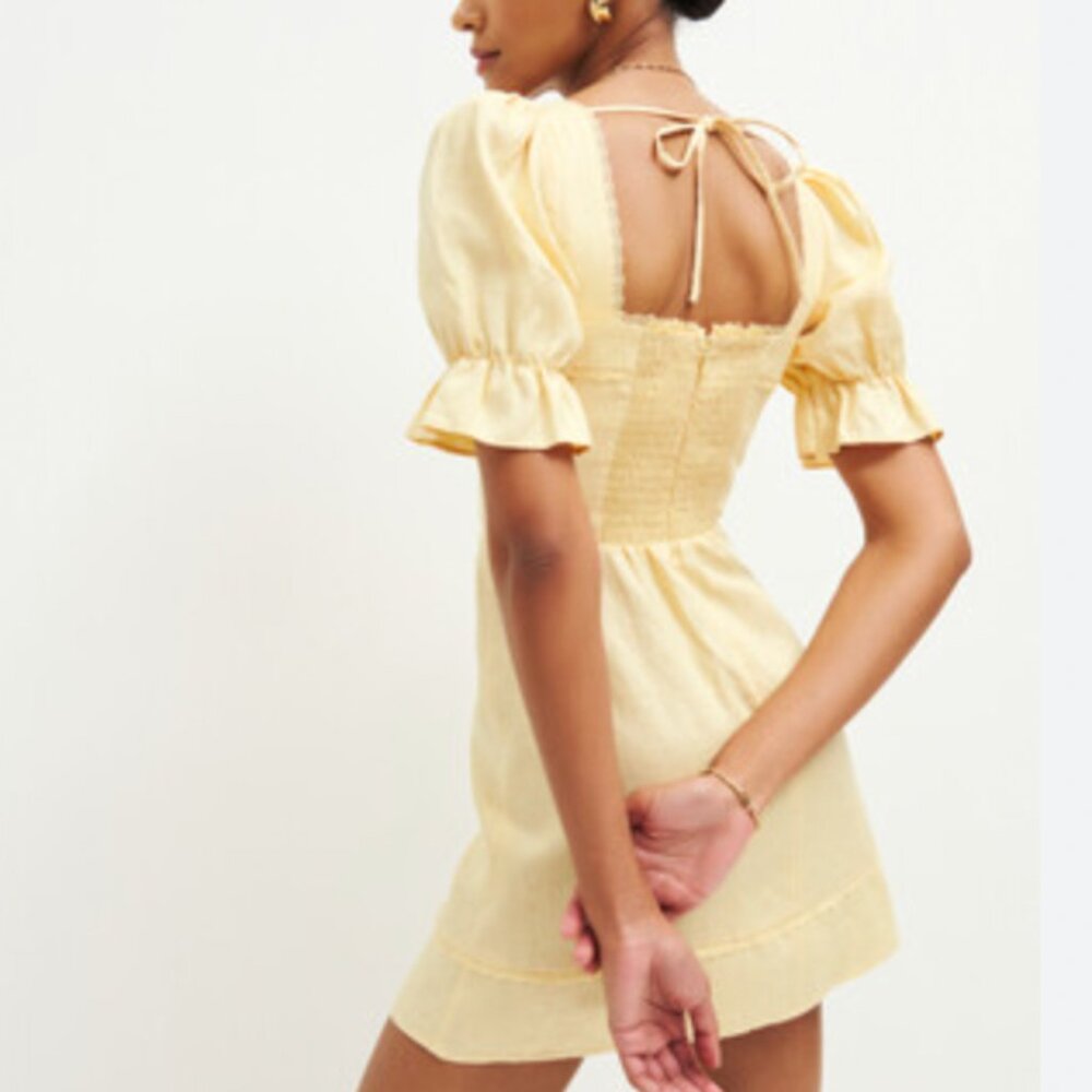 NWT Reformation Evianna Linen Mini Dress Sz6 Parmesan Yellow - Picture 2 of 6